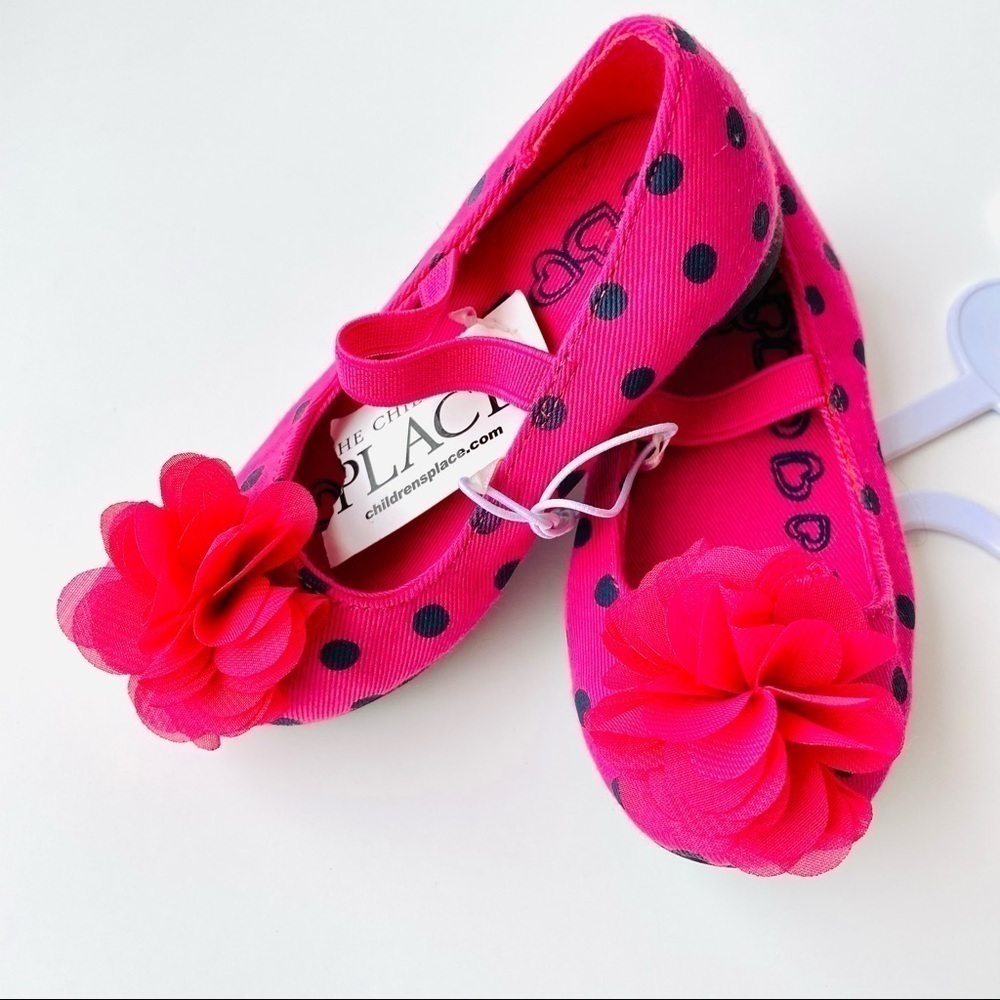 Nwt Pink Polka Dot Flower Flats Girls Size 5 - Picture 2 of 13